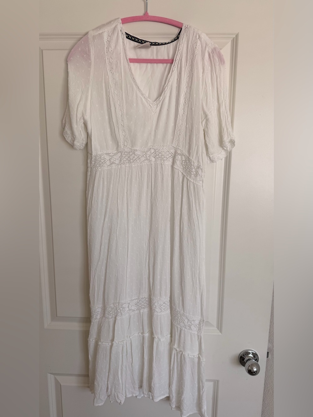 Knox Rose White Lace-Trim V-Neck Maxi Dress